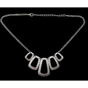 Modern Open Graduated Rectangle Silver Tone Hammered Necklace